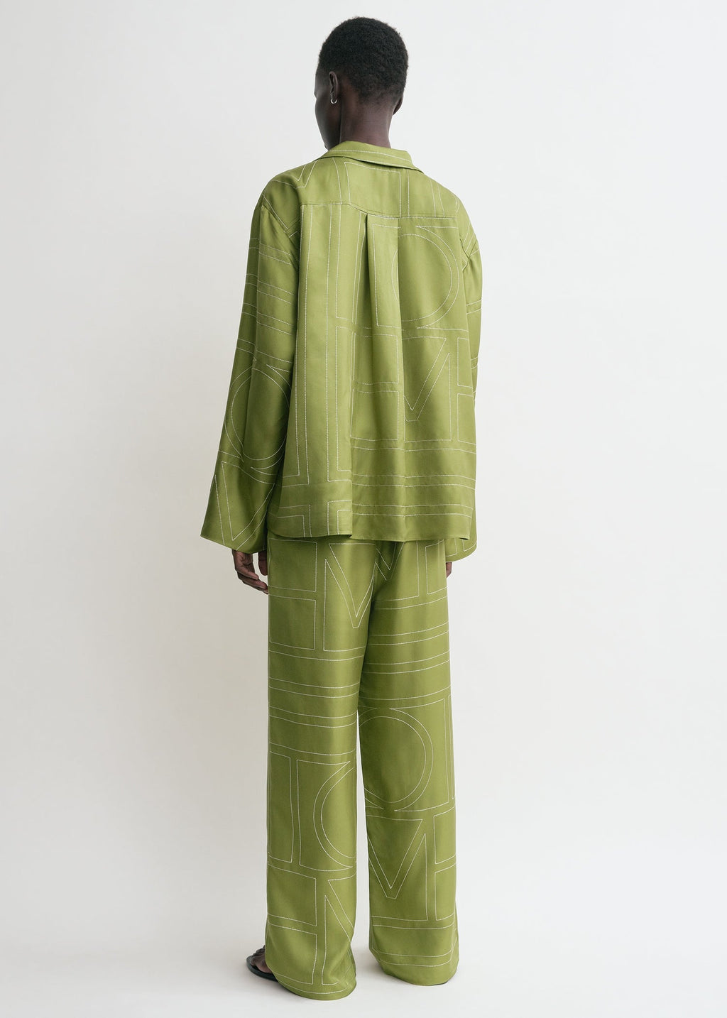 Monogram silk pj top laurel