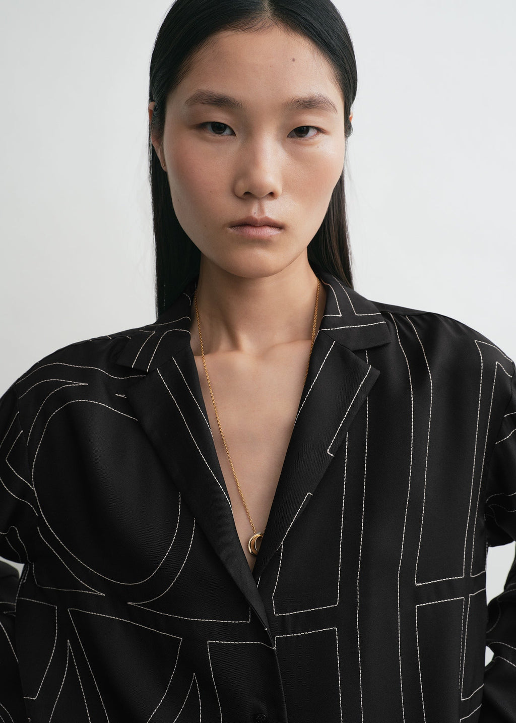 Monogram silk pj top black
